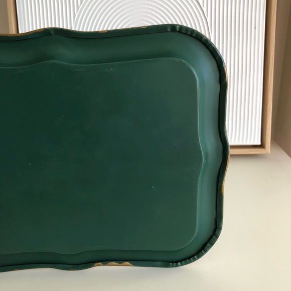 Vintage Toleware hand painted roses floral pink mauve green gold small tray - Picture 9 of 10